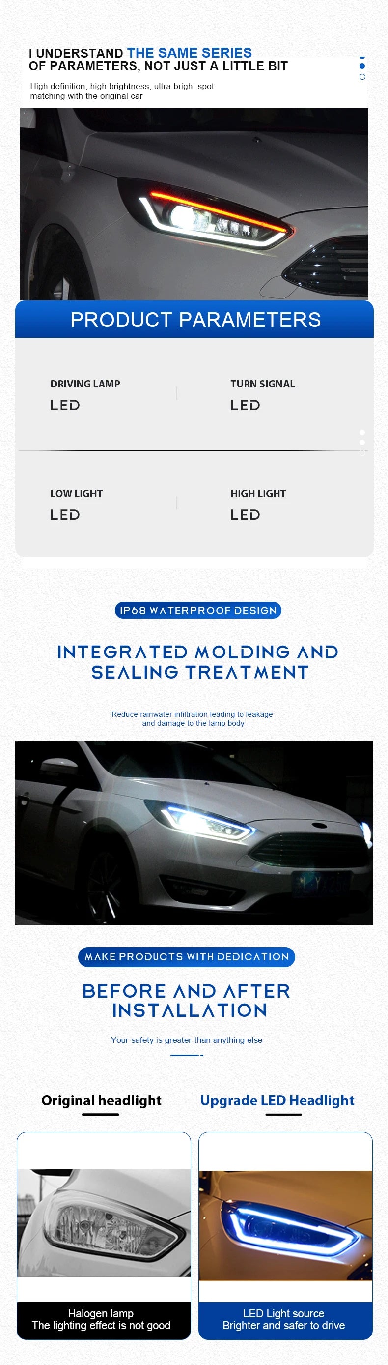 Headlights For Ford Focus 2015 2016 2017 2018 LED Head Lamp Styling DRL Front Signal Projector Lens Auto Tools Car Accessories - Magic Electronics