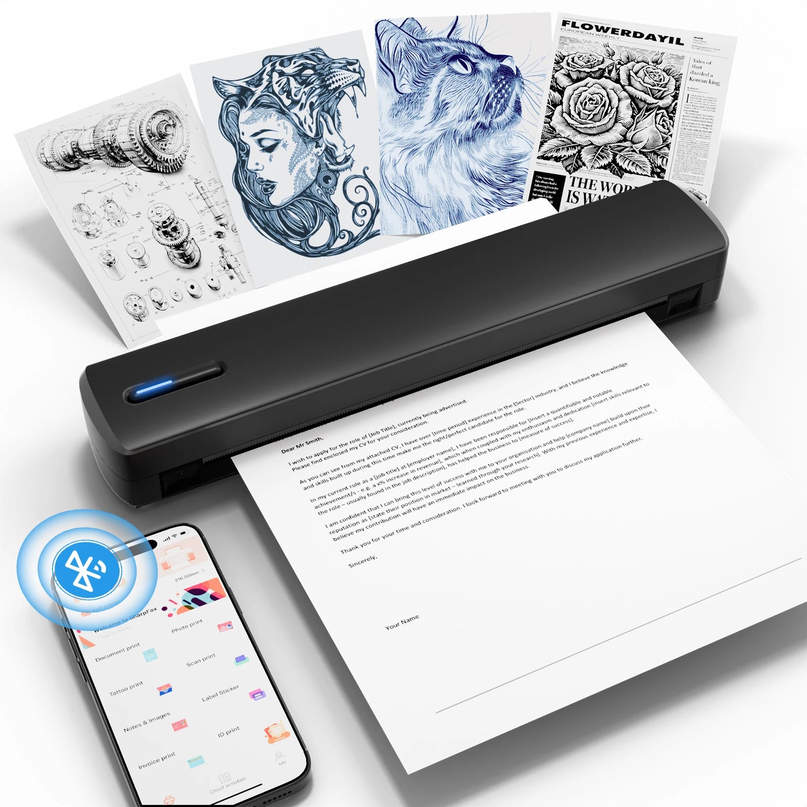 Portable A4 Thermal Printer Inkless Wireless C80 300DPI 1500mAh BT USB Type-C For Android iOS Office Work Home School Travel - Magic Electronics