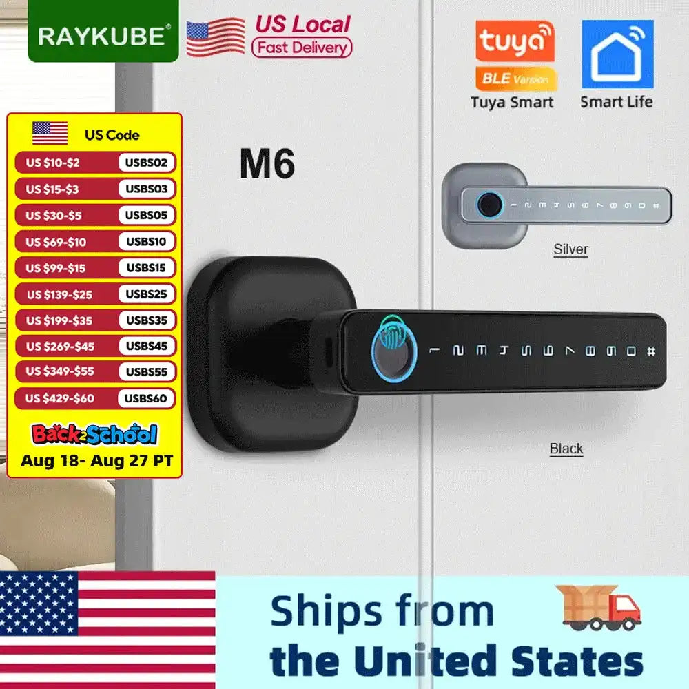 RAYKUBE M6 Tuya BLE Bedroom Digital Electronic Lock Fingerprint Door Lock with Password/Key/IC Card/ Tuya APP Unlock From USA - Magic Electronics
