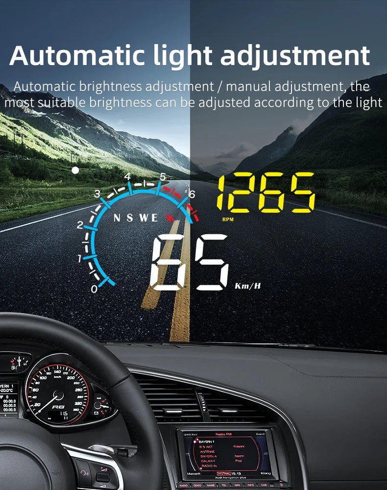 M12 HUD Windshield Projector OBD+GPS Universal Head Up Display Car Speedometer Water temp RPM Voltage Security Automatic Alarm Magic Electronics S89b0e8cd34354d03a72e919d47c03996I