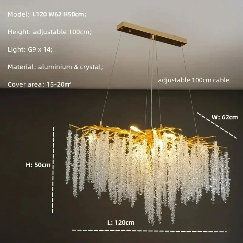Modern Luxury Gold Branch Tassel Crystal LED Pendant Light Dining Room Living Room Indoor Home Decoration Atmosphere Fixtures L120cm hanging G9 Magic Electronics S8a1c8230c15a468598480acff15580f14 L120cm hanging G9