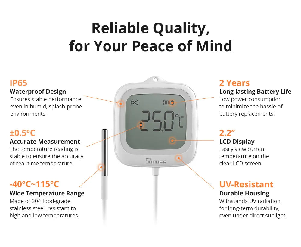 SONOFF SNZB-02LD Zigbee Smart Thermometer With Probe IP65 Waterproof Smart Zigbee Temperature Sensor For water tanks, Aquariums Magic Electronics S8a4943620f7641f0b17286f064e6fb92u
