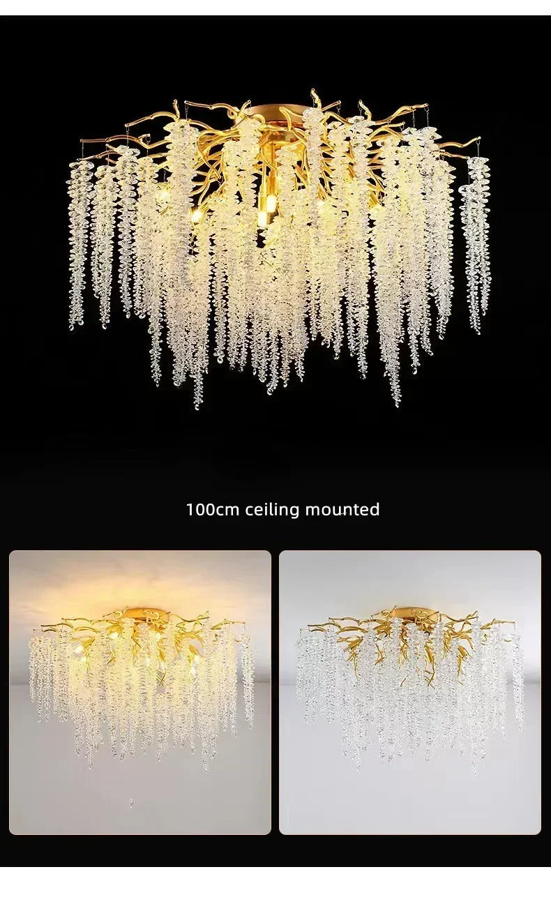 Modern Luxury Gold Branch Tassel Crystal LED Pendant Light Dining Room Living Room Indoor Home Decoration Atmosphere Fixtures Magic Electronics S8aaad16def3e43598eca5573564cdf47F