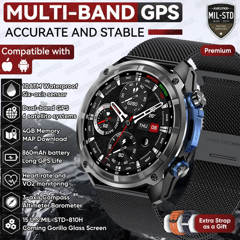 2026 New T-REX Pro Dual-Band AGPS Smartwatch Built-in Offline Map 10ATM Waterproof 30-Days Battery Compass Men Militray Watches - Magic Electronics
