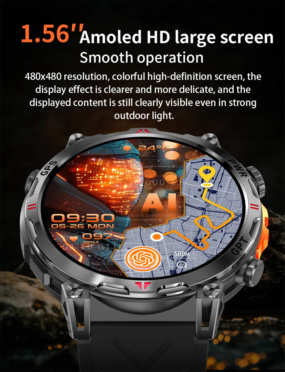 2026 New Outdoor Sports Smartwatch Men GPS Positioning 650mAh HD Call 1.56-inch AMOLED Screen Compass 5ATM Waterproof Watch Man - Magic Electronics