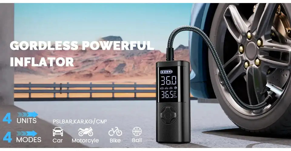 Cordless Car Tire Inflator Portable Air Compressor, 150 PSI Air Pump with Pressure Gauge, for Bicycle Bikes Motorcycles Balls - Magic Electronics