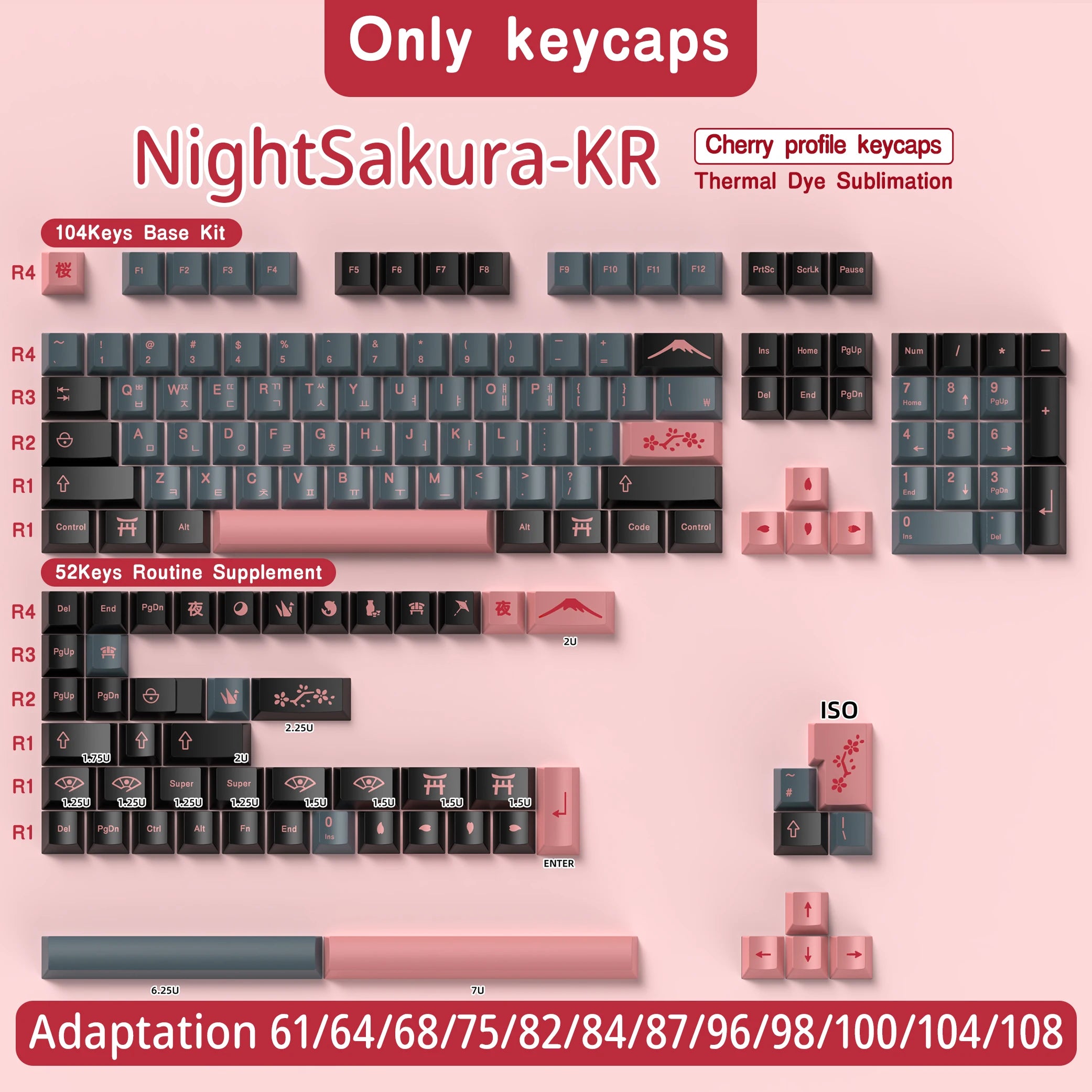 KYOMOT 156 Keys Night Sakura Keycaps German French Korean PBT Cherry Profile Anime ISO Keycaps for MX Switch Mechanical Keyboard 156 Keys Ko Magic Electronics S8dcc83de28c54c70ae441dfe6ddefdce2 156 Keys Ko