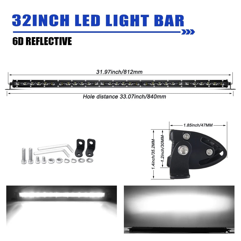 HAOLIDE 6D 7inch 14inch 20inch 26inch 38inch 50inch 1 Row Utral Slim Led Light Bar Driving Light 6000k White for Offroad SUV UTV 32inch 1pcs Magic Electronics S8ec2d36ff3ba473a8aedd1862911608dg 32inch 1pcs