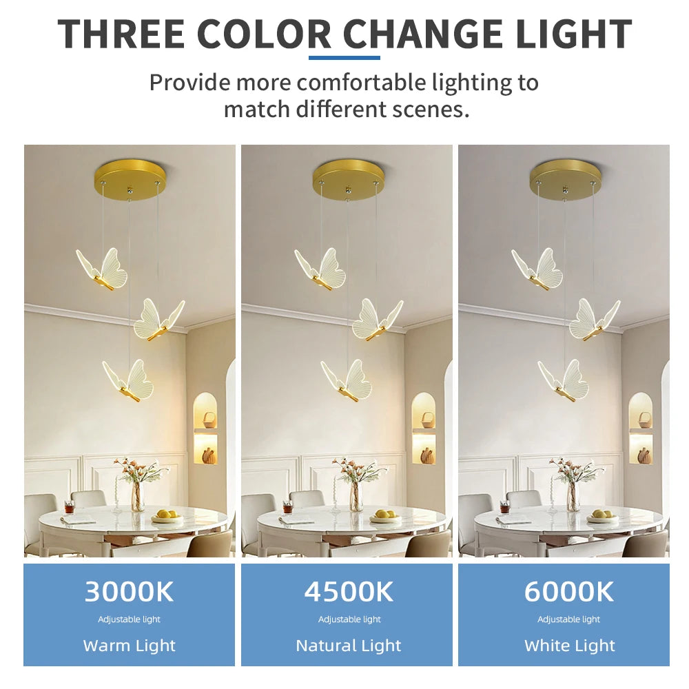 LED Modern 3-Head Butterfly Pendant Ceiling Light, Bedhead Indoor Living Room Dining Room Kitchen Decorative Lighting Magic Electronics S8ef07e35458841b1a6049928db4827ebJ