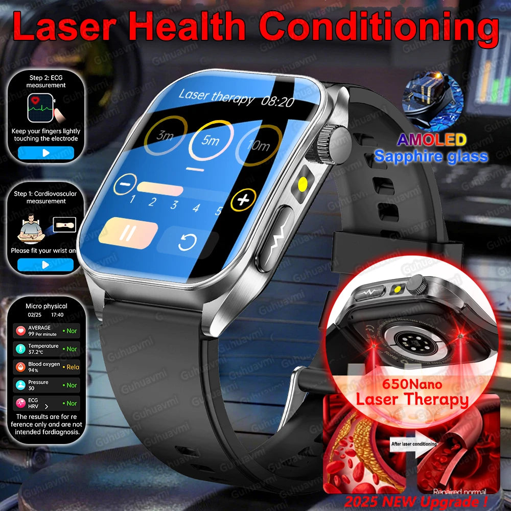 New Laser Treatment Three High Smart Watch Men ECG Heart Rate Uric Acid Health Tracker 1.95 inches Sapphire Glass SmartBracelet Magic Electronics S8f749adf72dc45b6a276ba9b2cb3af7bX