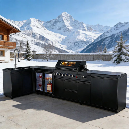 A Full Kitchen Suite Including Grill Cooktop Sink And Fridge With Waterproof Custom Outdoor Stainless Steel Cabinet For Backyard - Magic Electronics