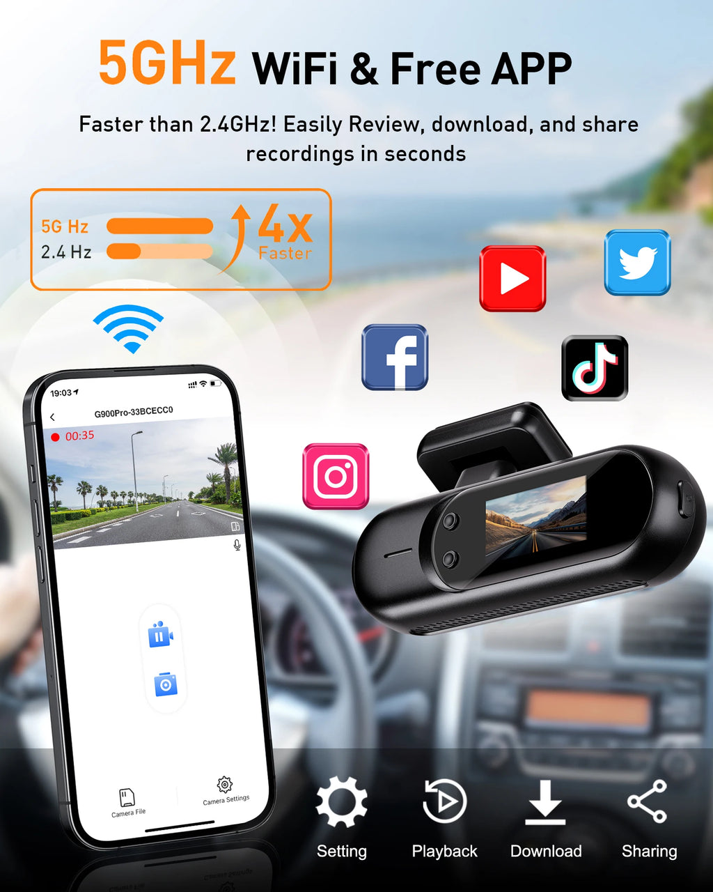 Dash Cam for cars 4K UHD Recording Front Rear Car Camera HDR Night Vision Recorder Built in Wi-Fi 24H Parking Mode APP Monitor Magic Electronics S92275ad422de4657a191e43e96d987ac5