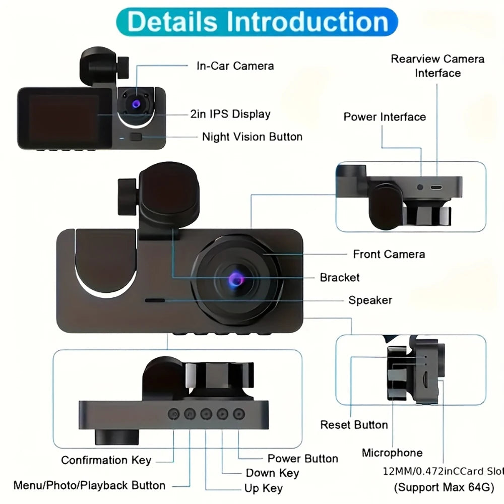 3Channel 1080P Dash Cam for Cars WIFI Car DVR Video Recorder Rear View Camera for Vehicle Night Vision Black Box Car Assecories Magic Electronics S92d11fdd4c2d4e019a921bb96b64e47eF