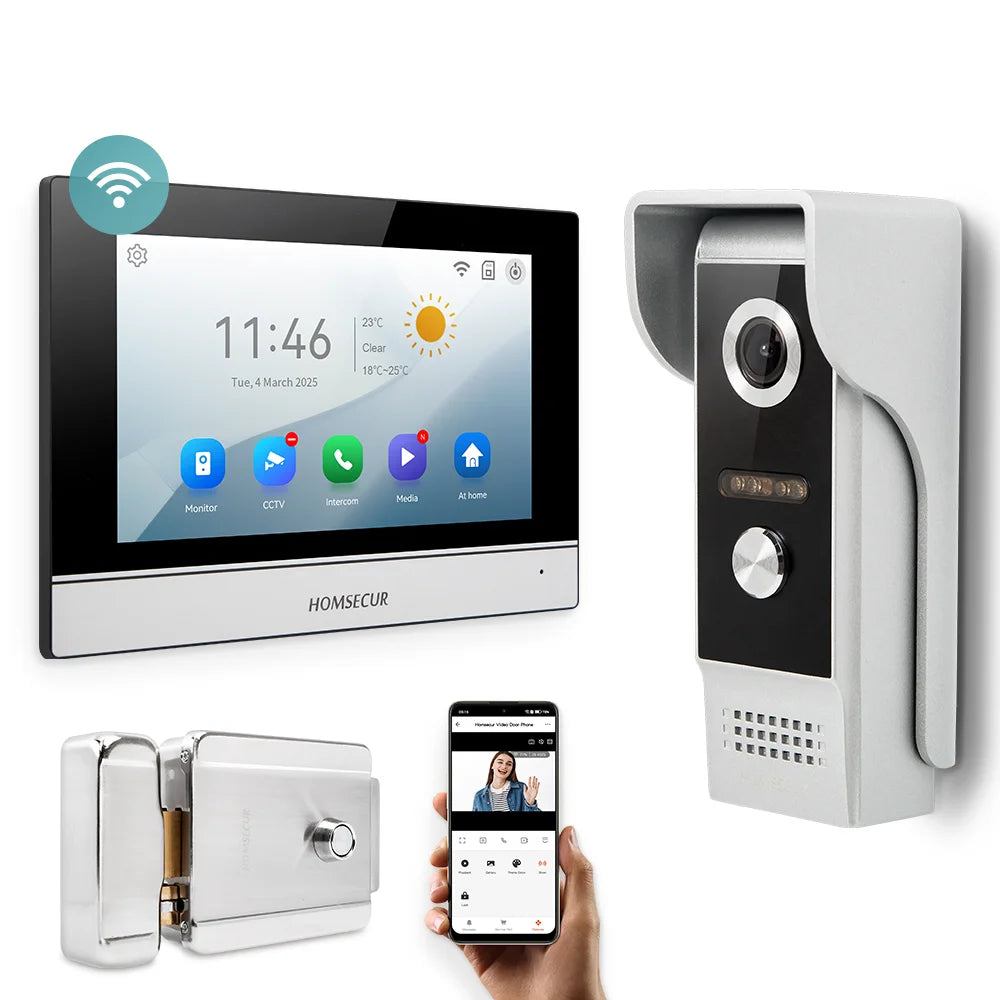 HOMSECUR 4 Wire Tuya Smart APP HD Video House Door Phone Kit with 7" Touch Screen Monitor IP65 Doorbell Camera Record Snapshot - Magic Electronics