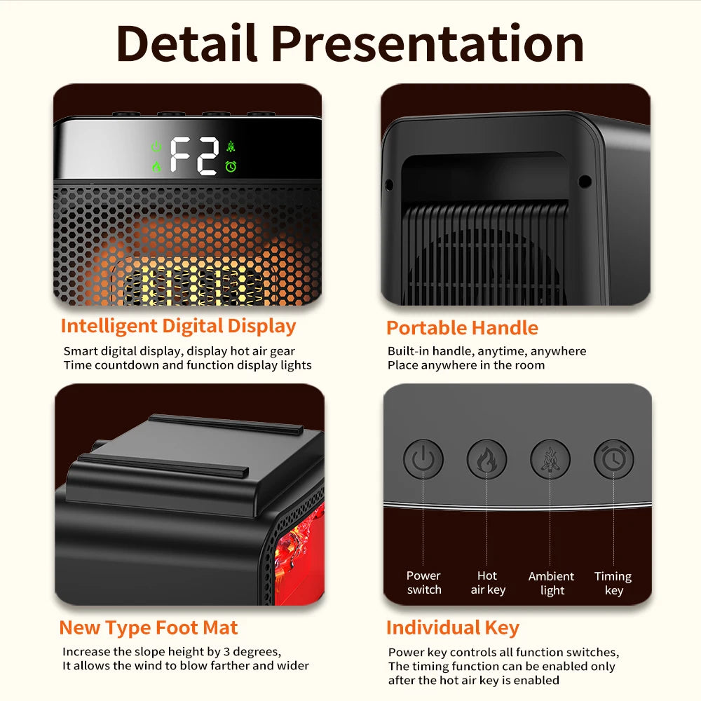 Portable Desktop PTC quick heating shaking head electric both cooling and heating small household With Remote Control 1000W - Magic Electronics