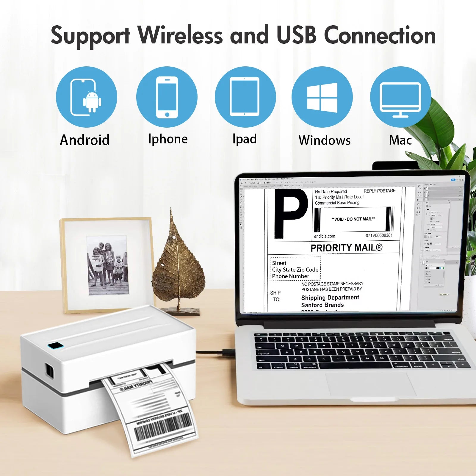 Thermal Label Printer Portable No Ink Required 203DPI 4x6 for Small Business Bluetooth USB High Speed Express Airway Bill Magic Electronics S93f24f8236014a14abaf8e10f2303aa3f