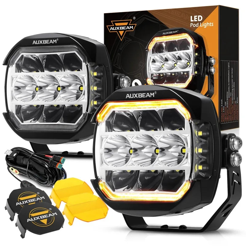 AUXBEAM 5 Inch LED Pod Lights Work Lights with Side Shooter White Driving Light with DRL Turn Signal Work Lamps Magic Electronics S94607d9f39e7491485541c066d39daf6t