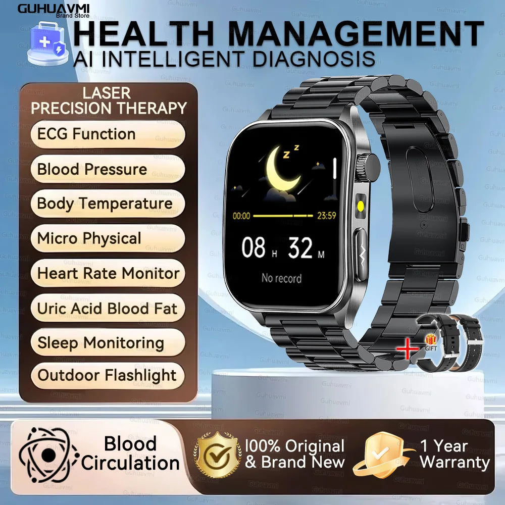 New Laser Treatment Three High Smart Watch Men ECG Heart Rate Uric Acid Health Tracker 1.95 inches Sapphire Glass SmartBracelet Black Steel 2A Sports Health Watch Magic Electronics S954099c0ce8846d3bec10f915fa6c0786 Black Steel 2A Sports Health Watch