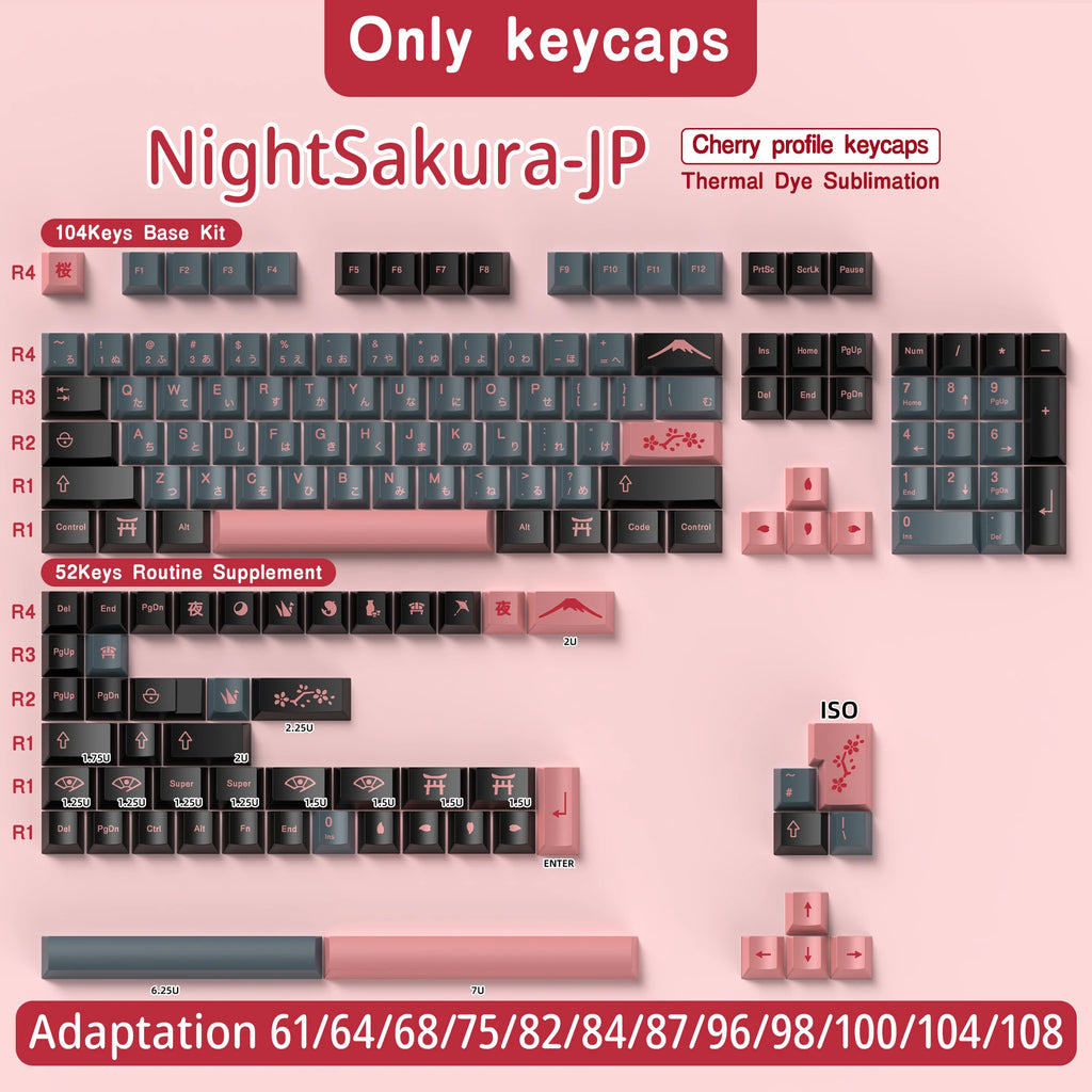 KYOMOT 156 Keys Night Sakura Keycaps German French Korean PBT Cherry Profile Anime ISO Keycaps for MX Switch Mechanical Keyboard 156 Keys Ja Magic Electronics S95e5cfede96343619b8cb4eb6333b29da 156 Keys Ja