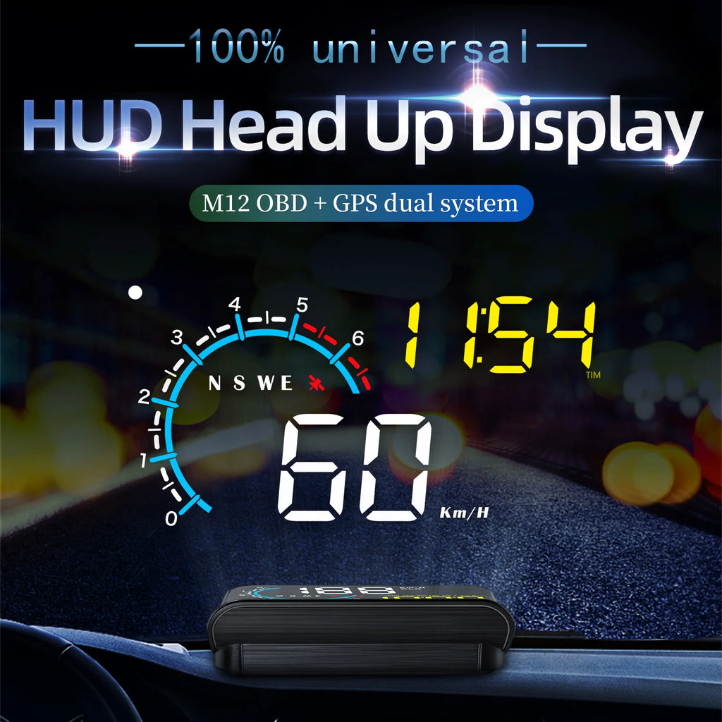 M12 HUD Windshield Projector OBD+GPS Universal Head Up Display Car Speedometer Water temp RPM Voltage Security Automatic Alarm Magic Electronics S95f6c87d5c424f04abe7c1fe67c30bb1O