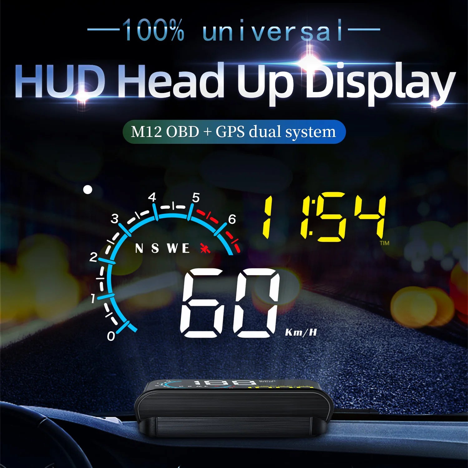 M12 HUD Windshield Projector OBD+GPS Universal Head Up Display Car Speedometer Water temp RPM Voltage Security Automatic Alarm Magic Electronics S95f6c87d5c424f04abe7c1fe67c30bb1O