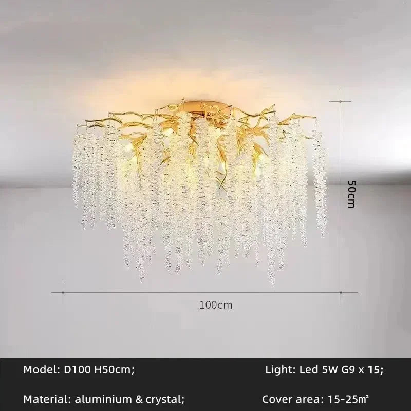Modern Luxury Gold Branch Tassel Crystal LED Pendant Light Dining Room Living Room Indoor Home Decoration Atmosphere Fixtures D100cm ceiling G9 Magic Electronics S9674897966da4b86a14023b7047b2709T D100cm ceiling G9