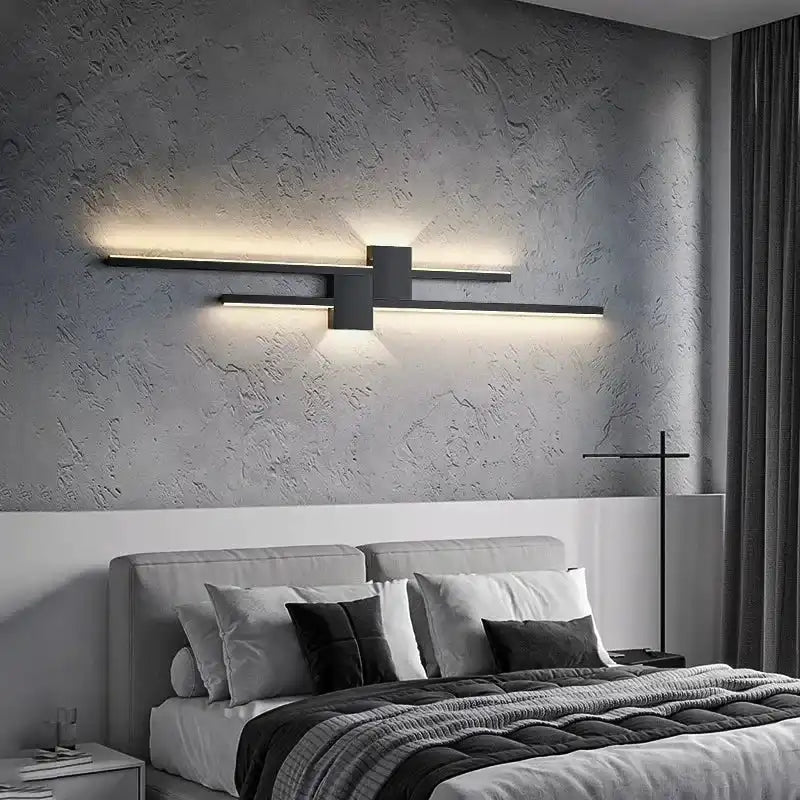 Wall Lamps LED Lights Simple Modern Sofa Living Room Decor TV Background Decoration Wood Grille Bedroom Bar Long Strip Wall Lamp - Magic Electronics
