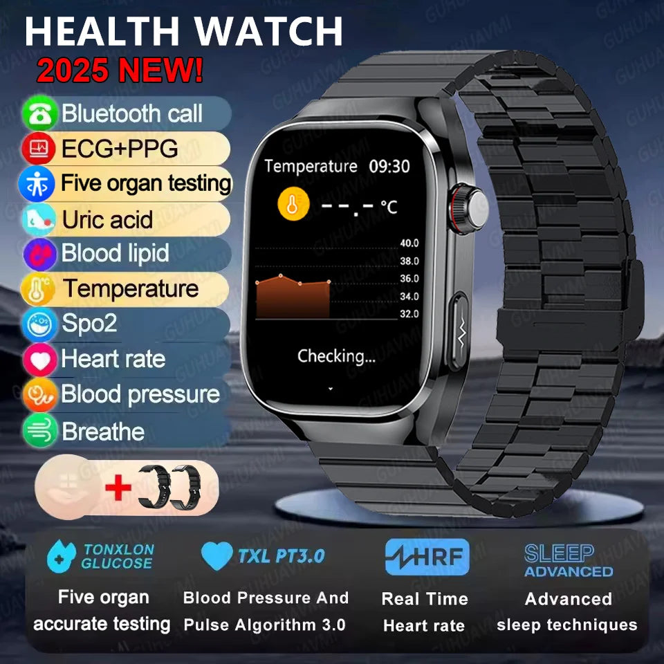 2025New Micro Physical Examination Smart Watch For Men Uric Acid Body Fat Five Organ Health Watches Bluetooth Call SmartBracelet Black Steel B 2A AI Health report Magic Electronics S9722a9c0201d4ef1b8aac205051bcba2n Black Steel B 2A AI Health report