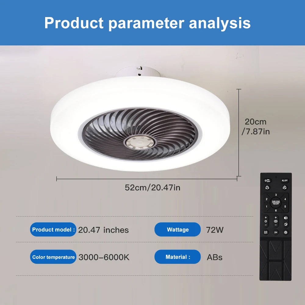 Smart Ceiling Fan Fans With Lights Remote Control Bedroom Decore Ventilator Lamp 52cm Air Invisible Blades Silent