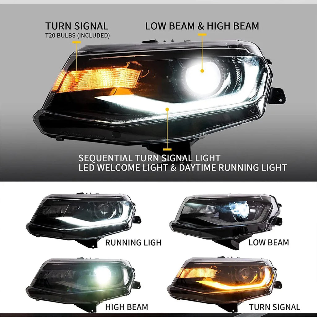 Front Headlight For Chevy Camaro 2016 2017 2018 2019 2020 2021 2022 HID/Xenon Projector Headlights LED DRL LEFT RIGHT Head Light - Magic Electronics