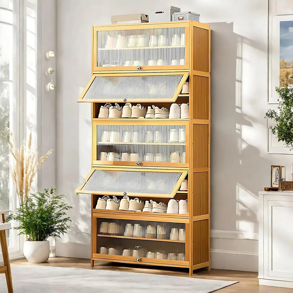 Tall Shoe Cabinet, 10 Tiers 40-45 Pairs Heavy Duty Bamboo Freestanding Shoe Storage Cabinet, 67.7'' Tall Entryway Shoe Organizer Brown United States Magic Electronics S993dd84ac4634162bc71400cfe8998d7E Brown United States