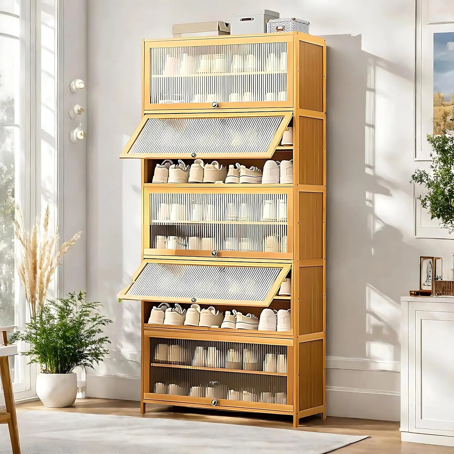 Tall Shoe Cabinet, 10 Tiers 40-45 Pairs Heavy Duty Bamboo Freestanding Shoe Storage Cabinet, 67.7'' Tall Entryway Shoe Organizer Brown United States Magic Electronics S993dd84ac4634162bc71400cfe8998d7E Brown United States