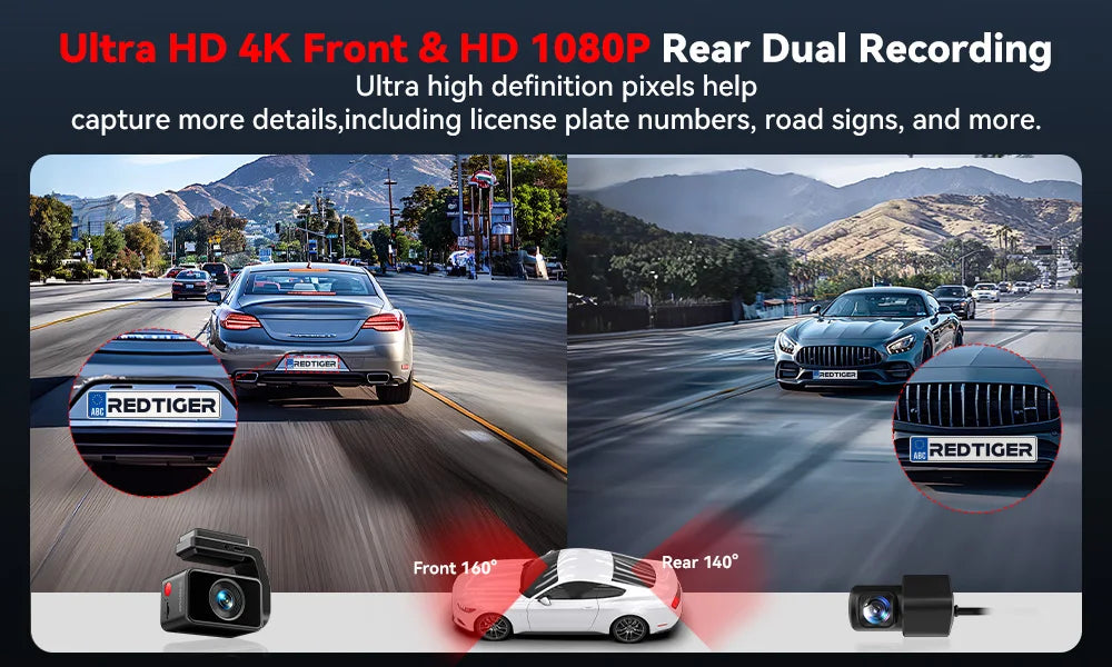 REDTIGER A4 4k Dash Cam Front and Rear Drive Recorder GPS& 5G WiFi Touch Screen Night Vision 24H Parking Mode Voice Control - Magic Electronics