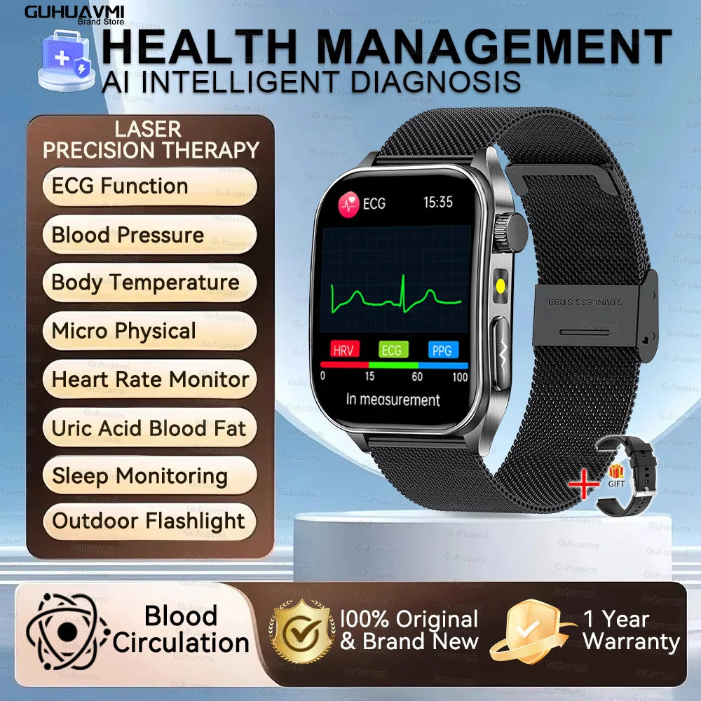 New Laser Treatment Three High Smart Watch Men ECG Heart Rate Uric Acid Health Tracker 1.95 inches Sapphire Glass SmartBracelet Black Mesh Belt Sports Health Watch Magic Electronics S9b67aaa0e835446f8e68a44a5f25a178L Black Mesh Belt Sports Health Watch