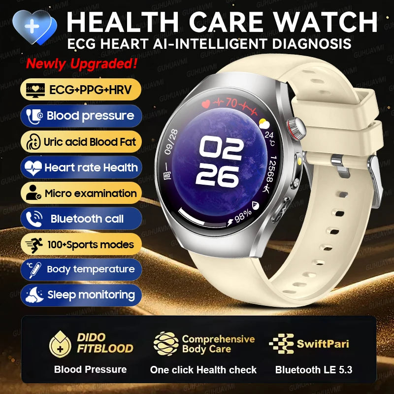 2026New Health Care Analysis ECG+PPG Smart Watch Blood pressure Fitness Uric Acid Blood lipids Bluetooth Call Clock Smartwatches Beige ECG Chip Magic Electronics S9c1d8c5e98424caea843e64c717211e4V Beige ECG Chip