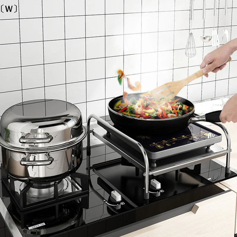〔W〕Kitchen Stainless Steel Induction Cooker Rack Floor Mounted Multifunctional Shelf Gas Stove Support Kitchen Accessories - Magic Electronics