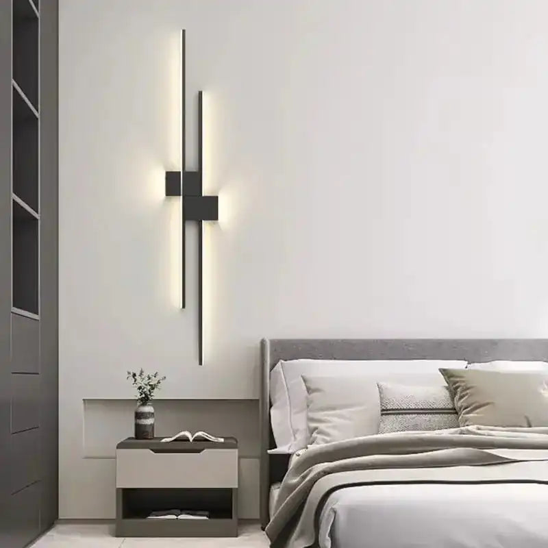 Wall Lamps LED Lights Simple Modern Sofa Living Room Decor TV Background Decoration Wood Grille Bedroom Bar Long Strip Wall Lamp - Magic Electronics