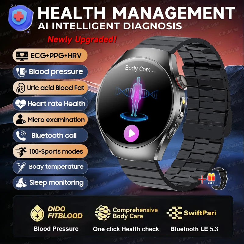 2026 New Accurate Body Health analysis Smart Watch Men ECG Blood lipids Uric acid Blood Pressure Body Fat Voice Call Smartwatch Black Steel B Nursing Grade Magic Electronics S9e72ad8210014f278e7c091a072a1d5bo Black Steel B Nursing Grade