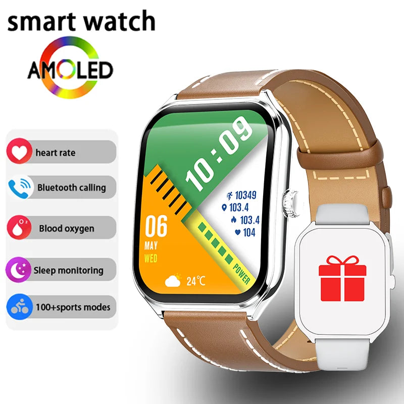 New Ultra Thin Smart Watch men 1.96" AMOLED 360*360 HD Pixel Display Always Show Time Call Reminder Smartwatch Ladies For huawei Brown belt Magic Electronics S9eb36c801d81451f86aa6ebca6e70133I Brown belt