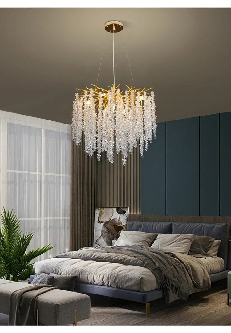 Modern Luxury Gold Branch Tassel Crystal LED Pendant Light Dining Room Living Room Indoor Home Decoration Atmosphere Fixtures Magic Electronics Sa023fb25708f47b4942ae2a9740725bbC