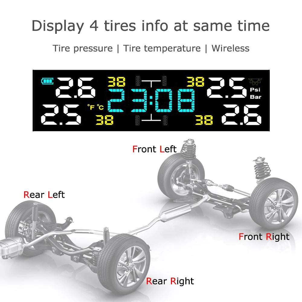 Universal Smart Solar TPMS Tire Pressure Sensor Car Tire Pressure Monitoring System with 4 Wheel Internal External Sensors TMPS Magic Electronics Sa075ba76519844ee90951e871271b6e4x