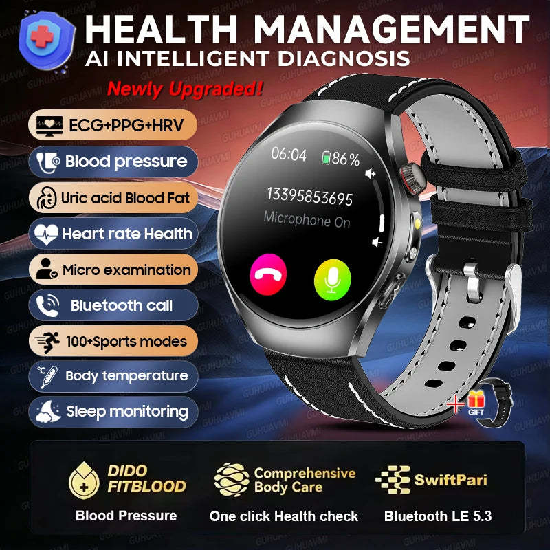 2026 New Accurate Body Health analysis Smart Watch Men ECG Blood lipids Uric acid Blood Pressure Body Fat Voice Call Smartwatch Starlight Leather Nursing Grade Magic Electronics Sa09fd7c52929489dbb3de7dc7c293054q Starlight Leather Nursing Grade