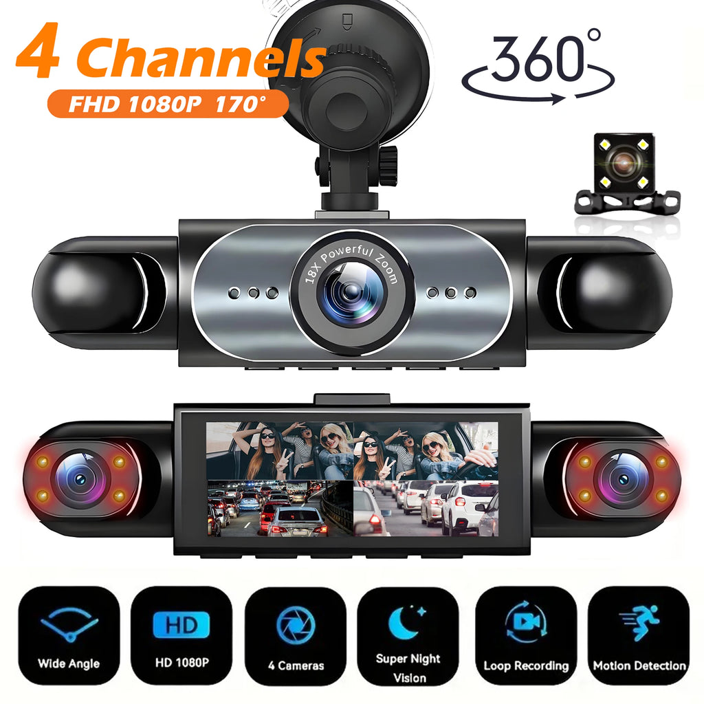 4 Channel Dash Cam 360° Car Video Recorder Black Box with Night Vision 24/7 Parking Monitor G-Sensor Loop Recording auto parts Magic Electronics Sa0a21cfb261940dba857d529ba19db70Y