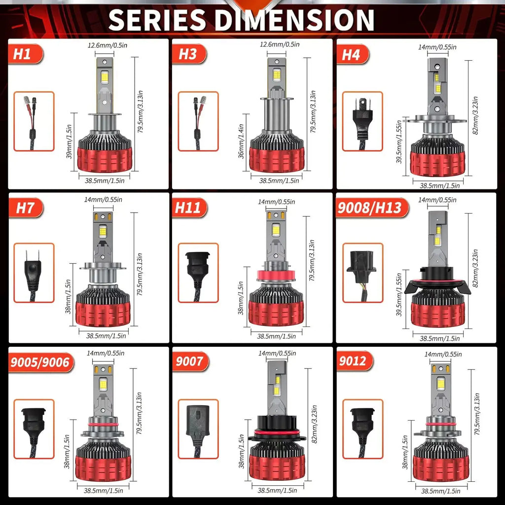 ACTVTCA 9000W 18000000LM H4 H7 LED Headlights 6000K Headlamp H1 Led H11 H8 H3 HB3 9005 HB4 9006 9007 9008 H13 9012 H9 Car Lights - Magic Electronics