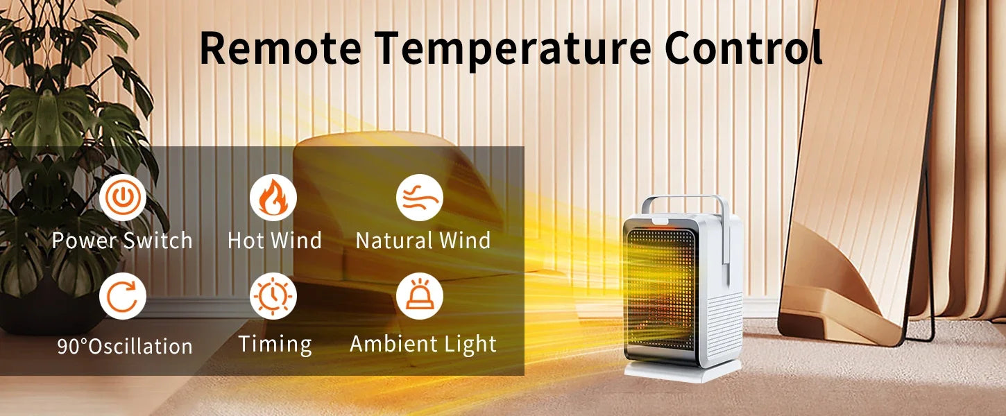 Portable Desktop PTC quick heating shaking head electric both cooling and heating small household With Remote Control 1000W - Magic Electronics