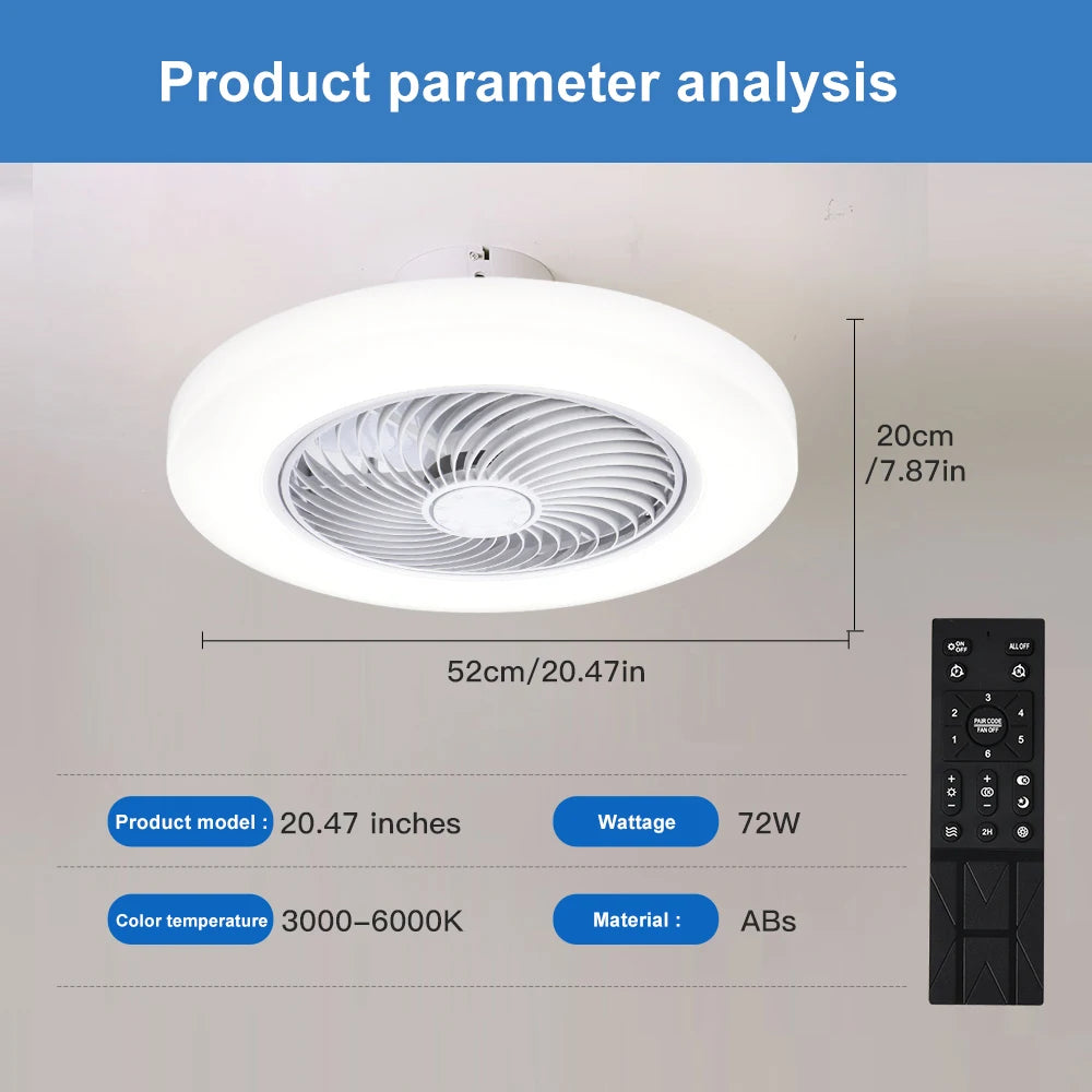 Smart Ceiling Fan Fans With Lights Remote Control Bedroom Decore Ventilator Lamp 52cm Air Invisible Blades Silent
