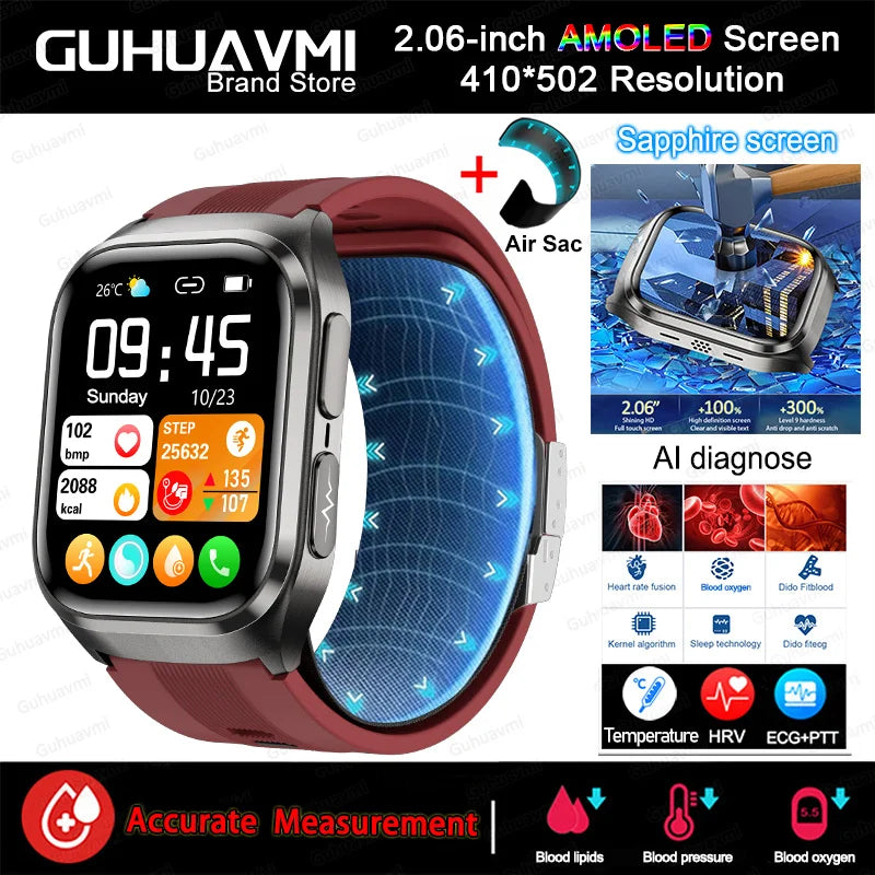 2026 New Upgrade AI Diagnostic Airbag Precise Blood Pressure Health SmartWatch Uric Acid ECG Blood lipids Smartwatch Men Women Red Air pump Airbag Magic Electronics Sa1e234304184447ca80fe45c6e2df9971 Red Air pump Airbag