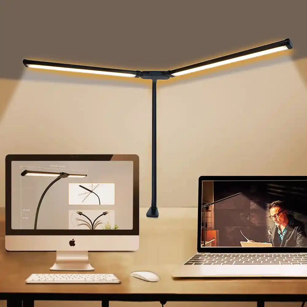Home Office LED Desk Lamp Double Head Stepless Dimming Eye-Caring Reading Lights 3 Color Mode Flexible Adjustable PC Table Lamps - Magic Electronics