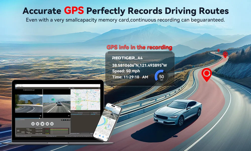 REDTIGER A4 4k Dash Cam Front and Rear Drive Recorder GPS& 5G WiFi Touch Screen Night Vision 24H Parking Mode Voice Control - Magic Electronics