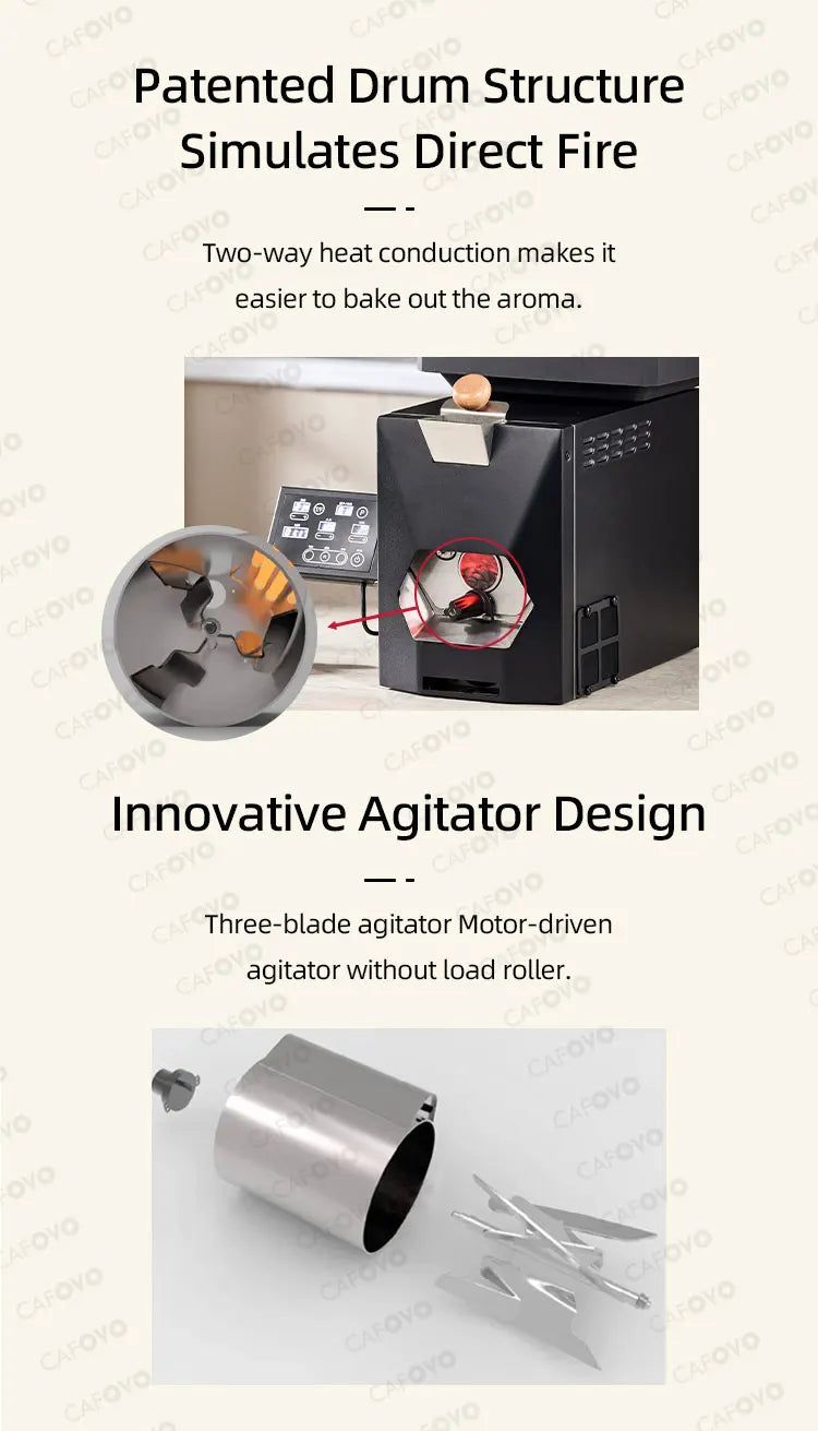 CAFOVO RE-3 Electric Coffee Bean Roaster Machine 200g Direct Fire Stirring Baking Intelligent Dual Mode for Home Use Magic Electronics Sa4c1e2be49284ffb989c9d20a3690d12v